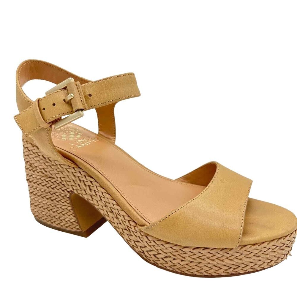 Vince Camuto Block Heel Sandals 5.5 Platform Vacation Summer Casual Tan Ranneli